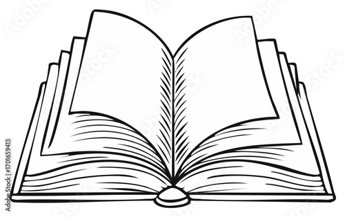 Open book line art illustration with blank pages symbol for learning and knowledge