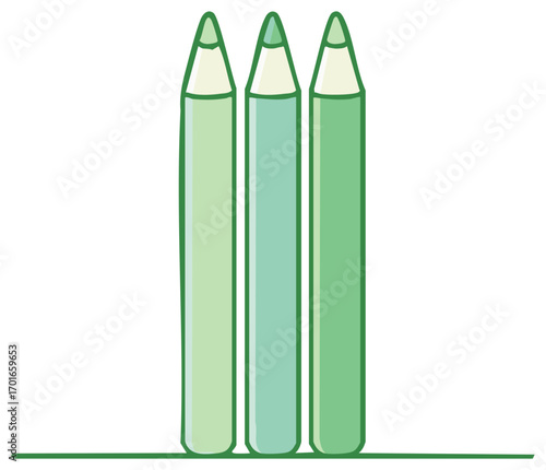 Green pencils art supplies illustration concept for creativity and drawing.