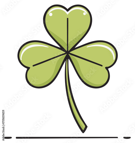 Simple cartoon illustration of a green three leaf clover or shamrock for holiday celebrations
