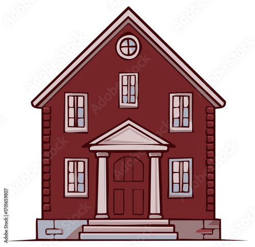 Charming traditional red house illustration classic architecture cozy residential building gabled roof welcoming porch
