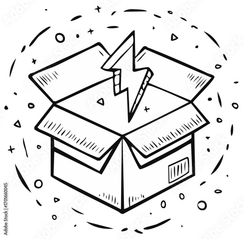 Delivery box with a thunderbolt symbol representing speed or energy.