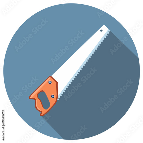 Essential manual hand saw tool for carpentry construction and home improvement projects with flat design style