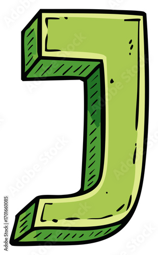 Stylized Green Hebrew Letter Chet: Playful Hand-Drawn Alphabet Symbol