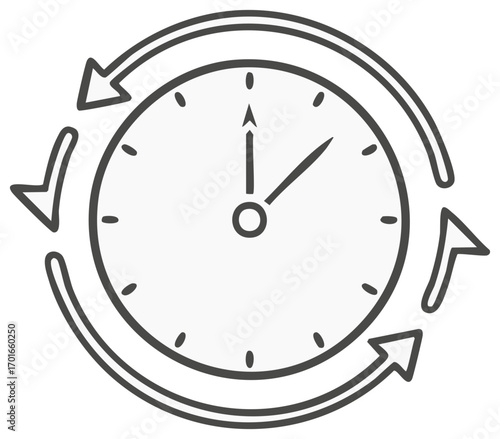 Clock and Rotating Arrows Outline Time Cycle Deadline Schedule  Illustration