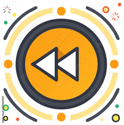 Abstract Rewind Symbol with Decorative Circular Elements. Vector Illustration