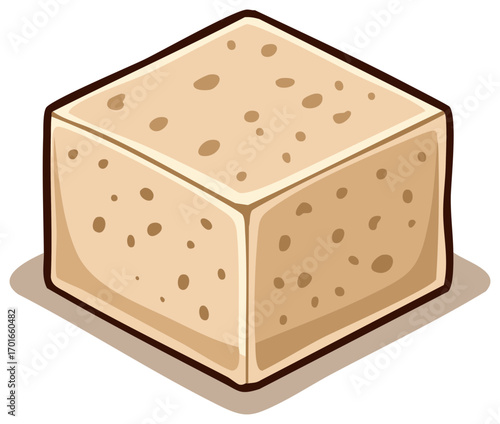 Isometric cartoon tofu block illustration on white background featuring protein source food