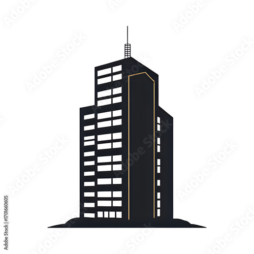 Modern skyscraper silhouette against a clean background, representing urban architecture and city life.