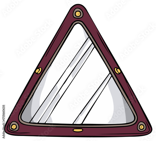 Stylized cartoon illustration of a triangular sci-fi window or porthole with a riveted frame
