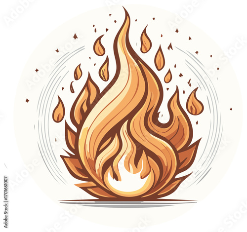 Stylized Fire Illustration with Decorative Flame Shapes and Circular Accent