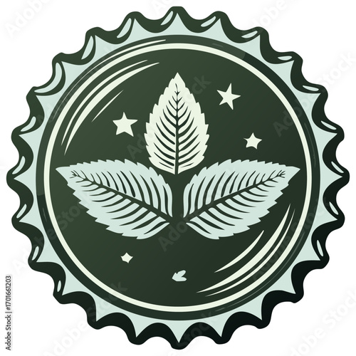 Mint Leaves Emblem on Bottle Cap in Green and White