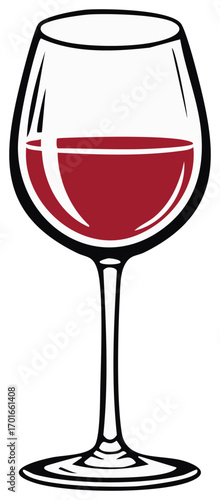 Elegant graphic illustration of a wine glass filled with red wine