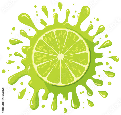 Lime Slice Splashing Fresh Green Juice