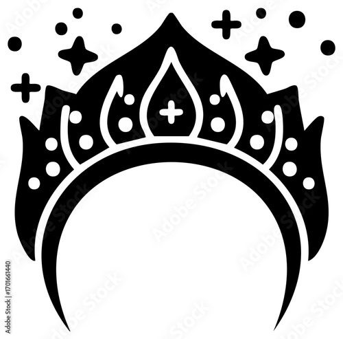 Elegant Sparkling Crown Tiara Icon Design Symbol for Royalty Celebration and Princess Theme