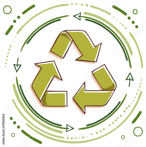 Hand drawn recycling symbol with arrows in a circular composition on white background