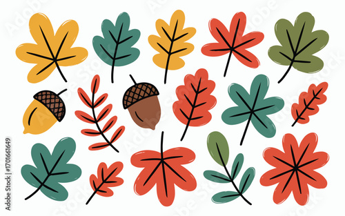 Autumn leaves and trees pattern design with floral elements and fall decorations