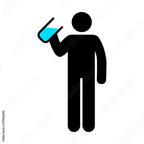Stick figure man drinking water svg cut file. Isolated vector illustration.