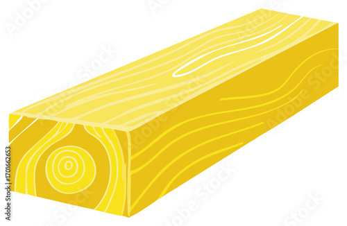 Wooden block with wood grain texture in yellow tones, isolated.