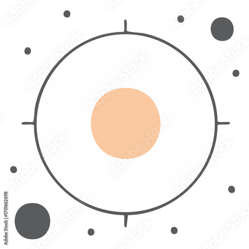 Abstract minimalist atom illustration with orbiting elements and targets for design