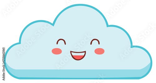 Smiling cloud illustration, cute cartoon weather character, happy face expression.