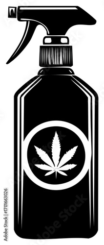 Spray Bottle Cannabis Logo Label Black and White Outline Design