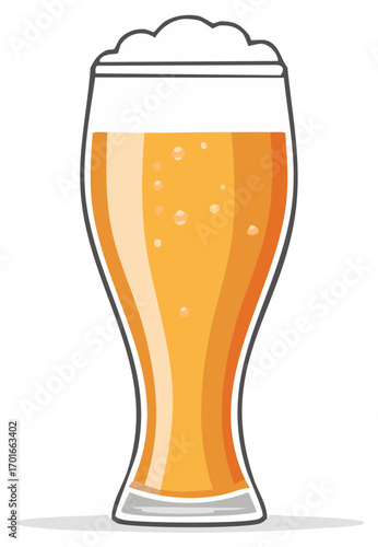 Craft Beer Vector Illustration with Bubbles and Foam Head in a Pint Glass
