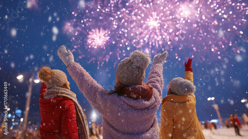 joyful family embraces under ultrabright fireworks display on magical christmas night