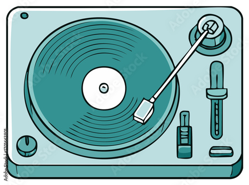 Turntable with Vinyl Record Spinning and Stylus Arm Engaged