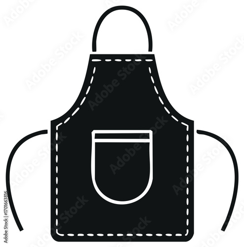 Black apron icon with pocket and stitching a kitchen chef or craft protective garment