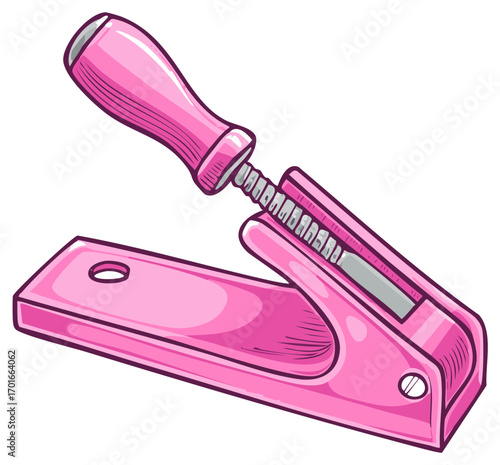 Pink Leather Hole Punch Tool for Crafts and DIY Projects Close Up in Detailed Vector