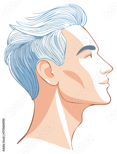 Man profile portrait with light blue hair and detailed shading.