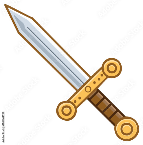 Stylized Cartoon Medieval Sword with Gold Handle and Silver Blade