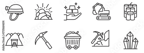 Mining icons. Set of mining trendy minimal icons.