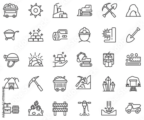 Mining icons. Set of mining trendy minimal icons.