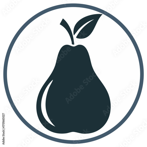 Pear Fruit Silhouette Icon within Circular Frame, Healthy Food Symbol, Graphic Design Element, Vector Illustration for Food Related Logo