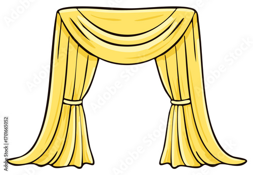 Drawn yellow drapes gracefully frame an opening with tie backs