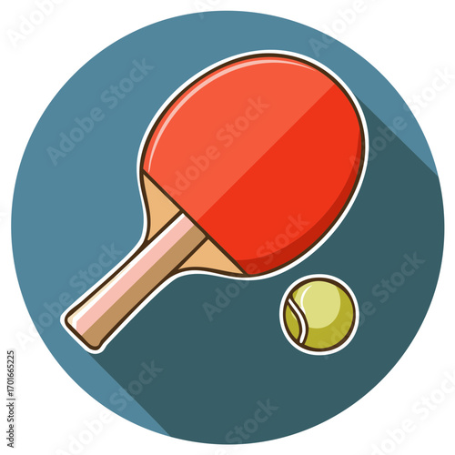 Table Tennis Paddle and Ball Illustration for Sport and Recreation Flat Design Graphic