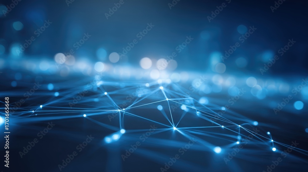 Fototapeta premium Abstract Network Connections Background: Digital Data Visualization with Glowing Nodes and Lines for Futuristic Technologies