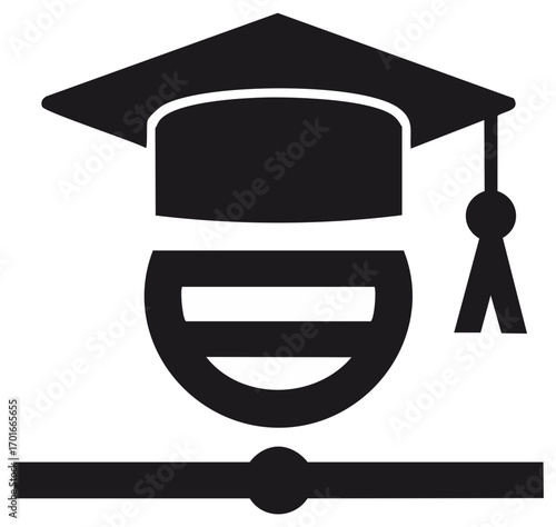 Graduation Cap with Diploma Icon Represents Education and Academic Success with Symbolic Shapes