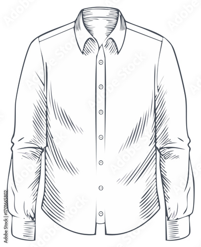 Hand drawn sketch of a men's classic long sleeve button down dress shirt