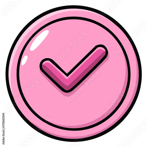 Pink button icon with check mark, design element