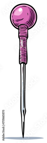 Decorative Pink Hatpin with Shiny Round Head Isolated Illustration