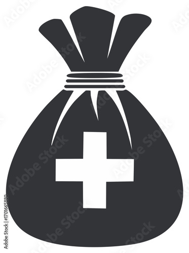 Money bag with medical cross symbol for health finance or healthcare savings concept