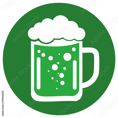Green Beer Mug with Bubbles Illustration for St Patrick's Day Celebration