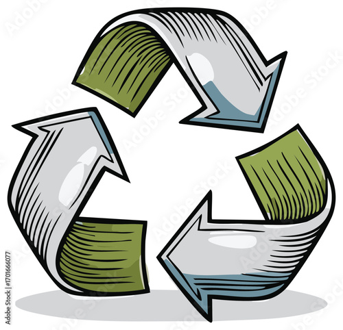 Green and Gray Recycle Symbol Icon with Arrows, Circular Process, Eco Friendly Sign