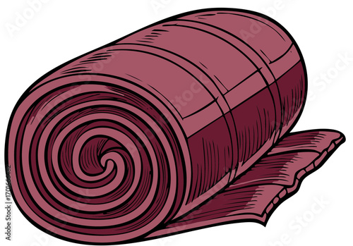 Maroon rolled sleeping bag or blanket camping travel accessory illustration