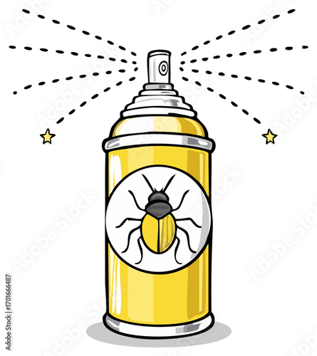 Bug spray can with insecticide symbol spraying mist vector illustration