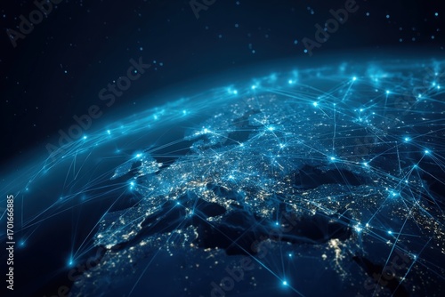Global Network Connection: A Digital Representation of Europe, Emphasizing Connectivity and Technological Advancement