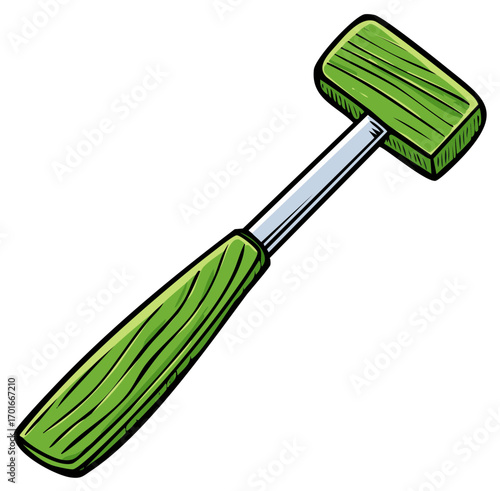 Cartoon Green Mallet for Games or Crafts with Textured Handle and Head