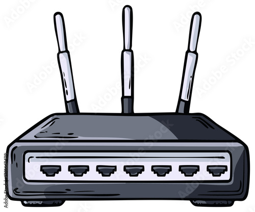 Cartoon Network Router with Three Antennas - Vector Illustration