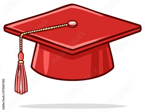 Red Graduation Cap with Tassel Academic Achievement Symbol